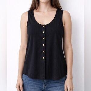 ZARA Black Ribbed Button Front Top Size Medium Gold Buttons